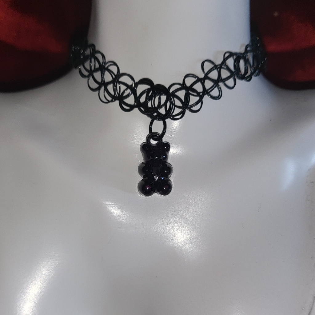 Gothic Teddy Bear Choker Charm Necklace,Choker Necklace, Gothic Choker,90s Style